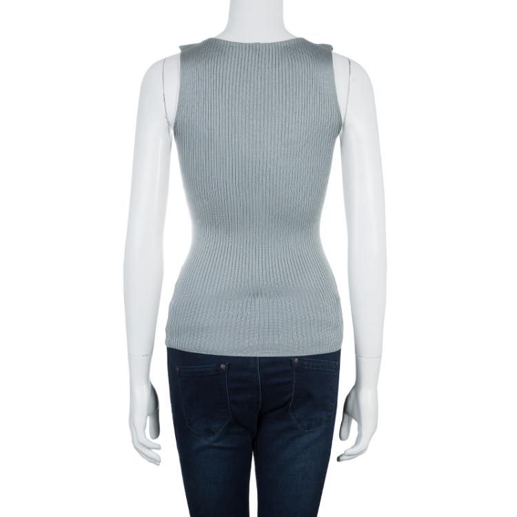 Pre Owned Gucci Grey Ribbed Sleeveless Top XS