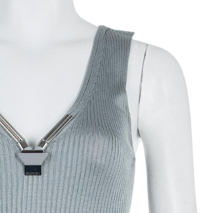 Pre Owned Gucci Grey Ribbed Sleeveless Top XS