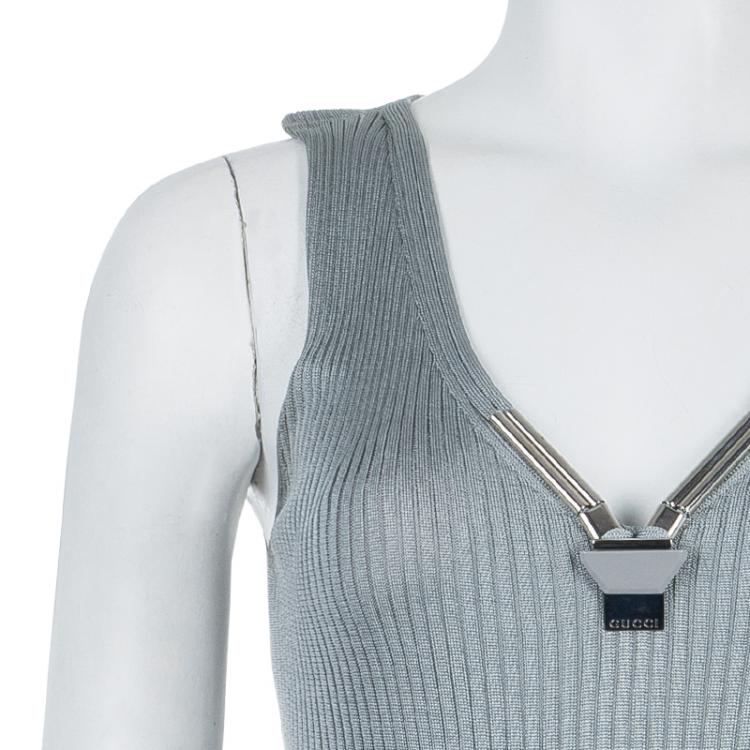 Pre Owned Gucci Grey Ribbed Sleeveless Top XS