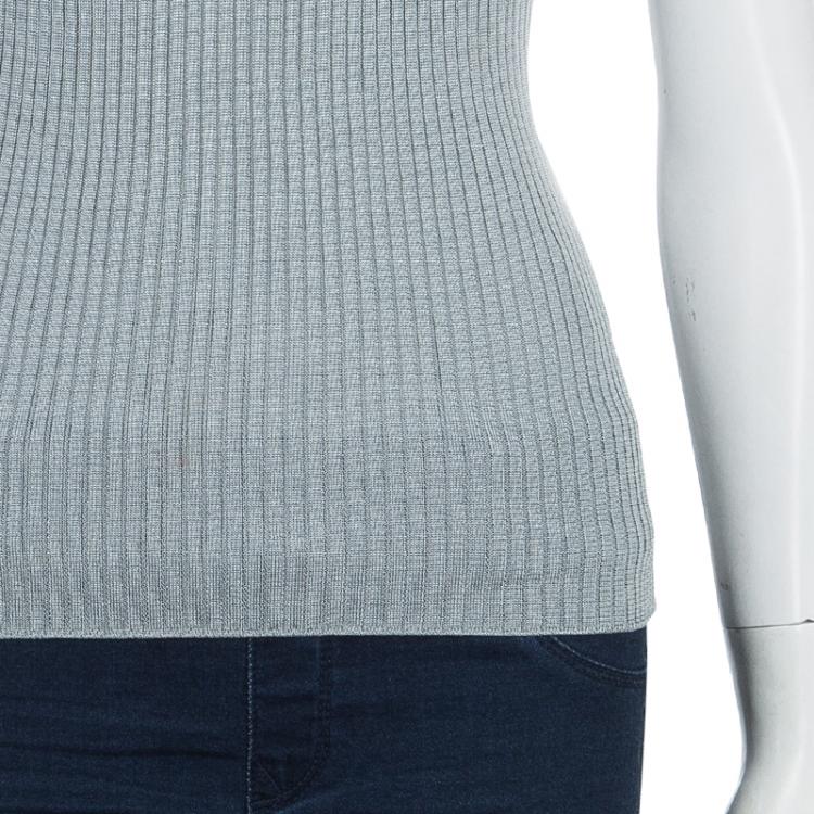Pre Owned Gucci Grey Ribbed Sleeveless Top XS