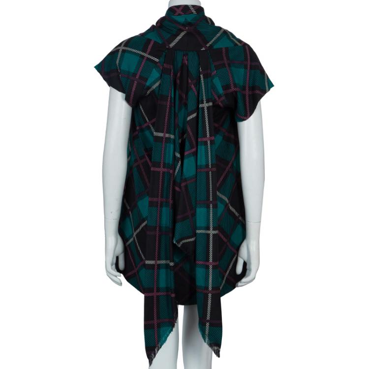 Pre Owned Gucci Multicolor Checked Wool Scarf Neck Detail Dress S