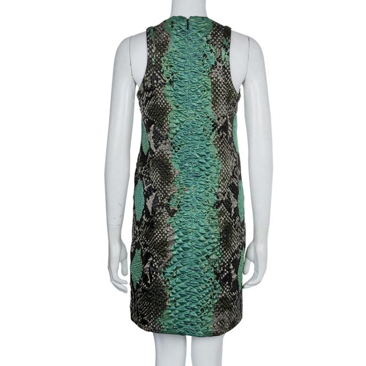 Pre Owned Gucci Green Textured Snakeskin Print Sleeveless Dress S