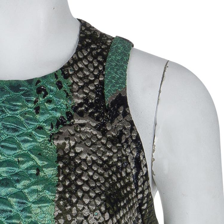 Pre Owned Gucci Green Textured Snakeskin Print Sleeveless Dress S