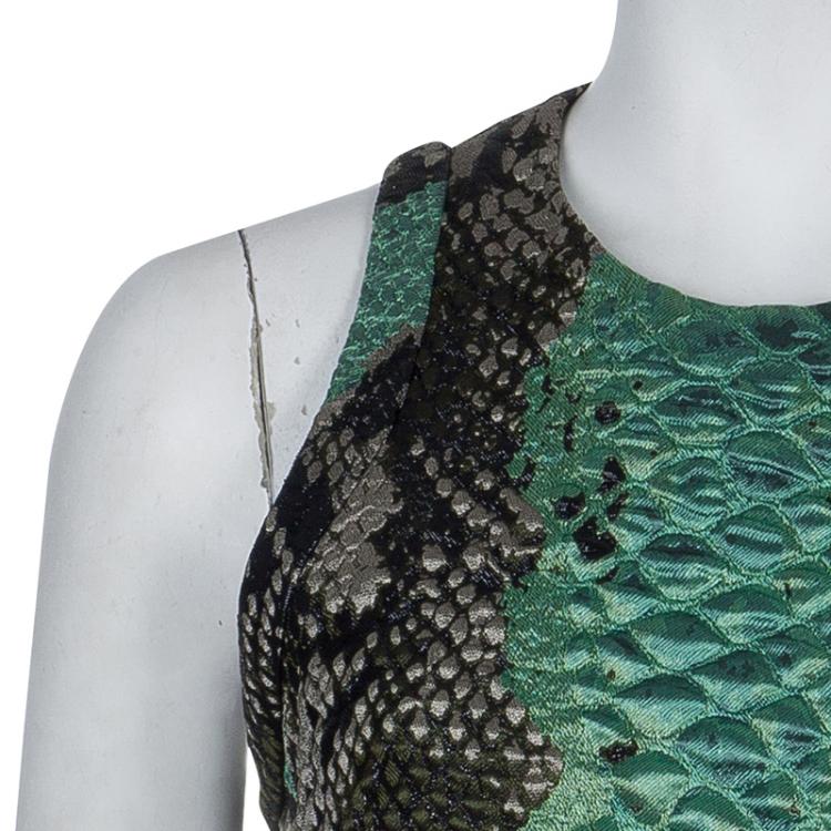 Pre Owned Gucci Green Textured Snakeskin Print Sleeveless Dress S