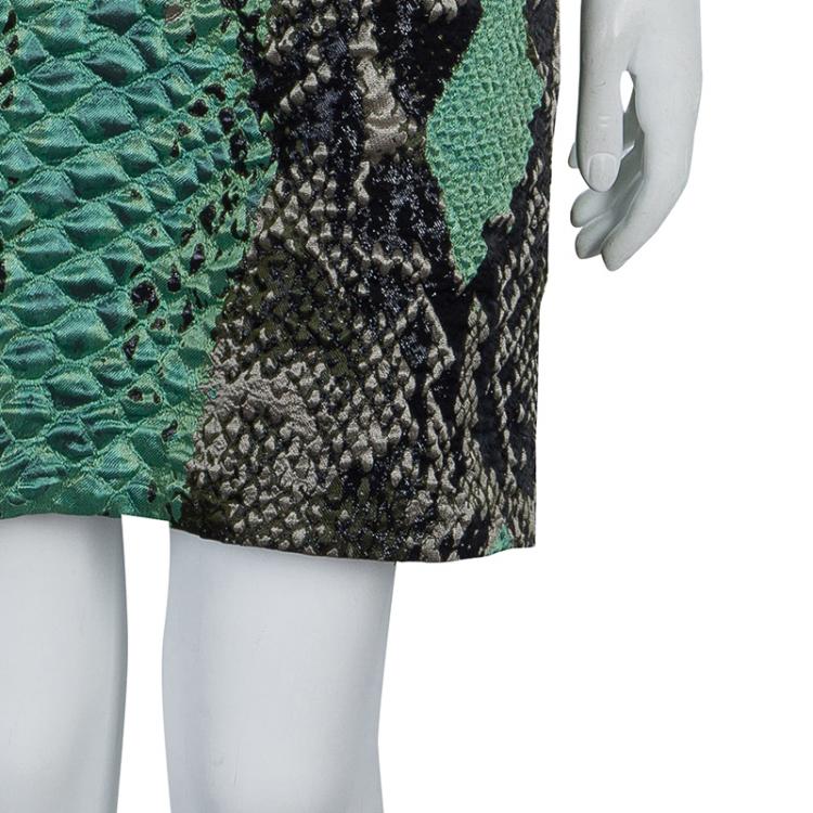 Pre Owned Gucci Green Textured Snakeskin Print Sleeveless Dress S