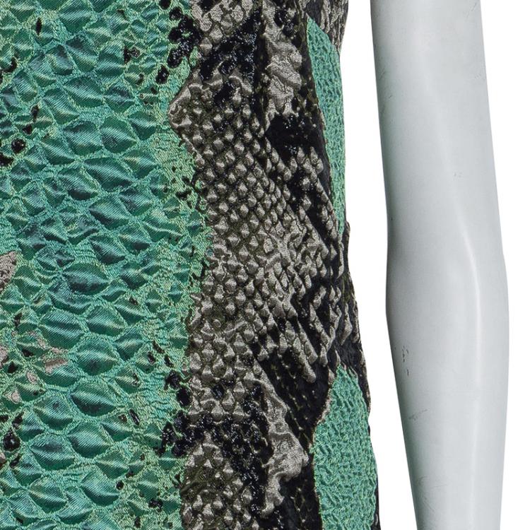 Pre Owned Gucci Green Textured Snakeskin Print Sleeveless Dress S