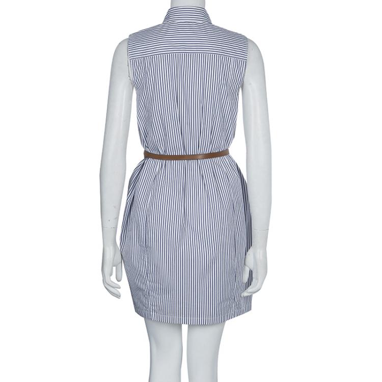 Pre Owned Gucci Striped Belted Buttondown Sleeveless Shirt Dress S