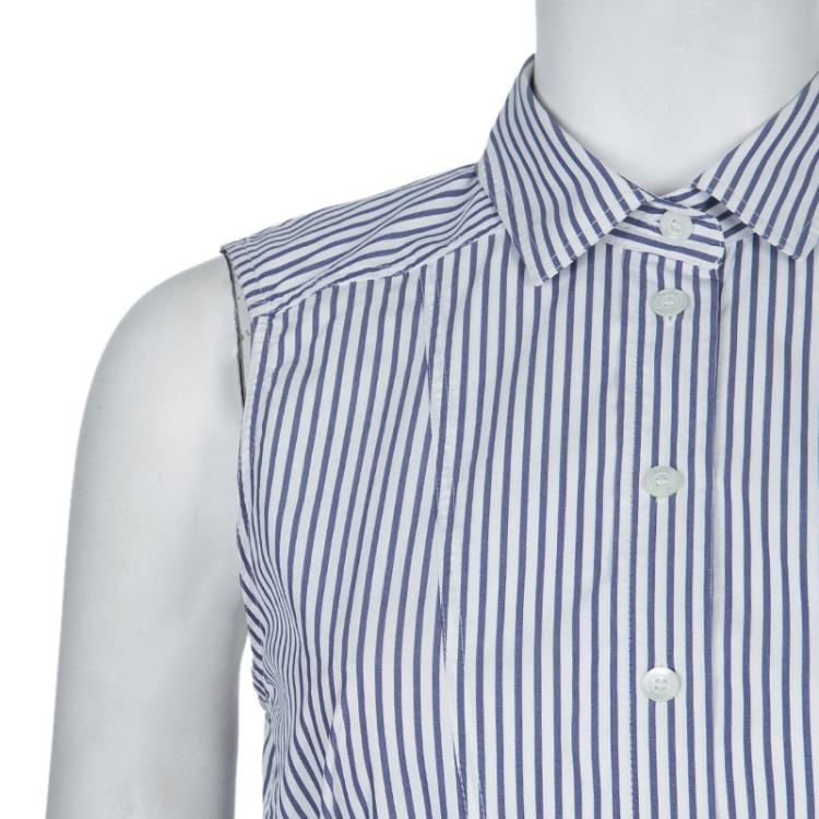 Pre Owned Gucci Striped Belted Buttondown Sleeveless Shirt Dress S