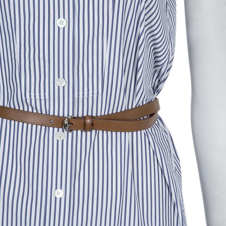 Pre Owned Gucci Striped Belted Buttondown Sleeveless Shirt Dress S