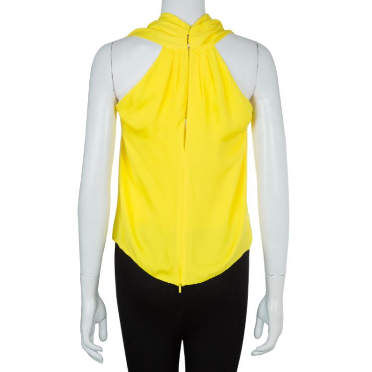 Pre Owned Gucci Yellow Asymmetrical Neckline Sleeveless Silk Top M