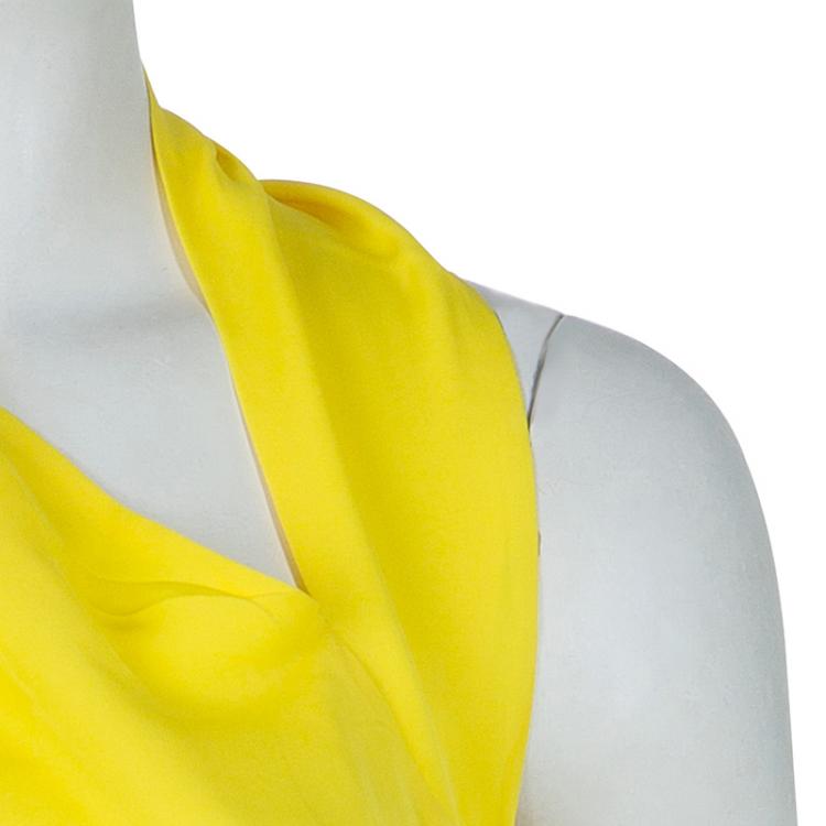 Pre Owned Gucci Yellow Asymmetrical Neckline Sleeveless Silk Top M