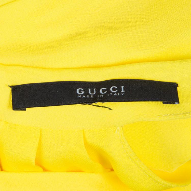 Pre Owned Gucci Yellow Asymmetrical Neckline Sleeveless Silk Top M