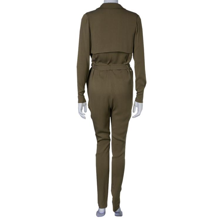 Pre Owned Gucci Olive Green Silk Jumpsuit XS