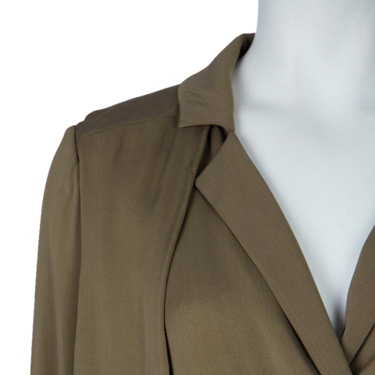 Pre Owned Gucci Olive Green Silk Jumpsuit XS