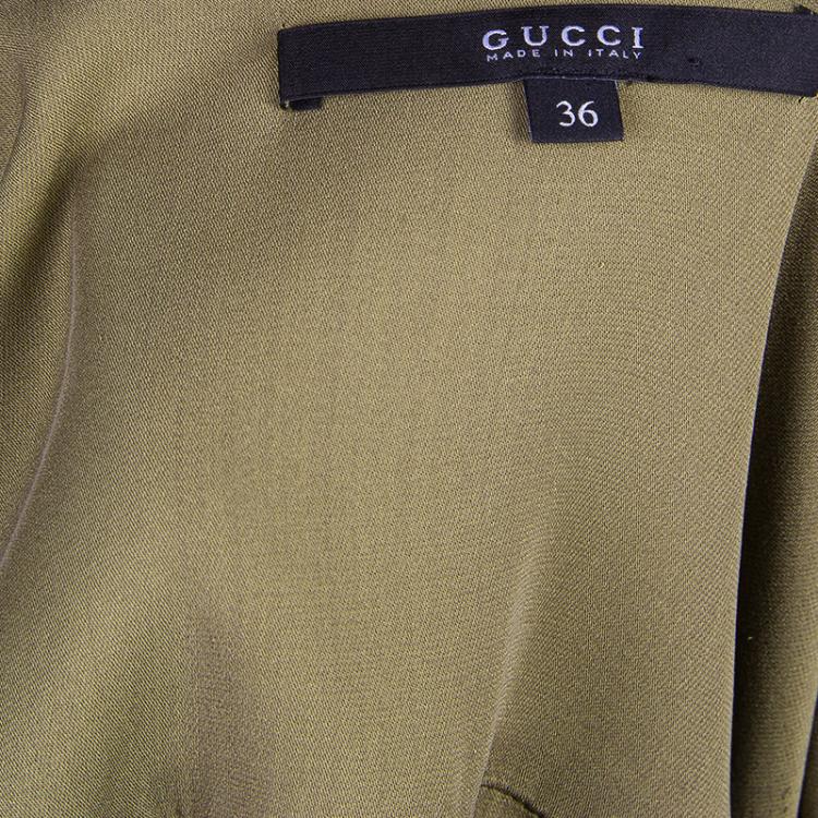 Pre Owned Gucci Olive Green Silk Jumpsuit XS