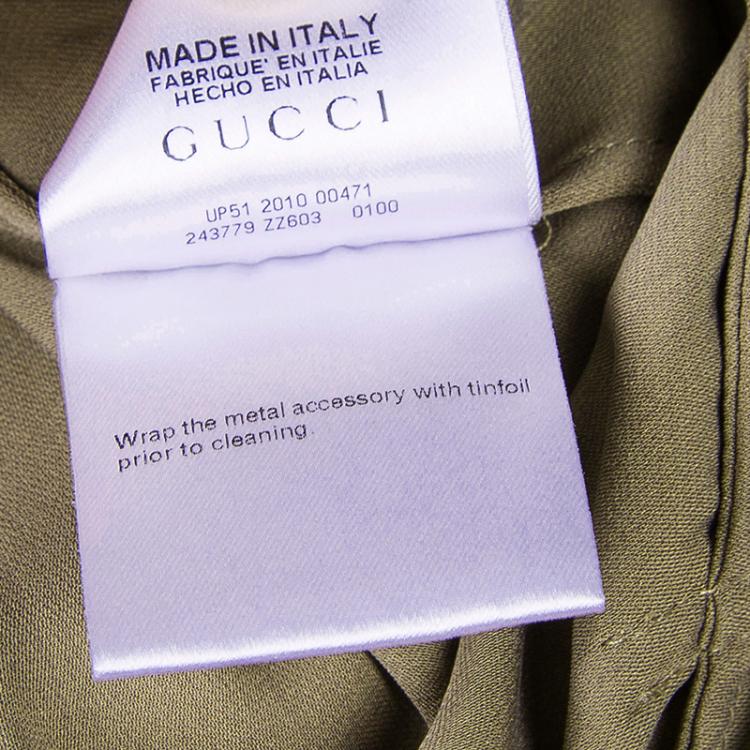 Pre Owned Gucci Olive Green Silk Jumpsuit XS