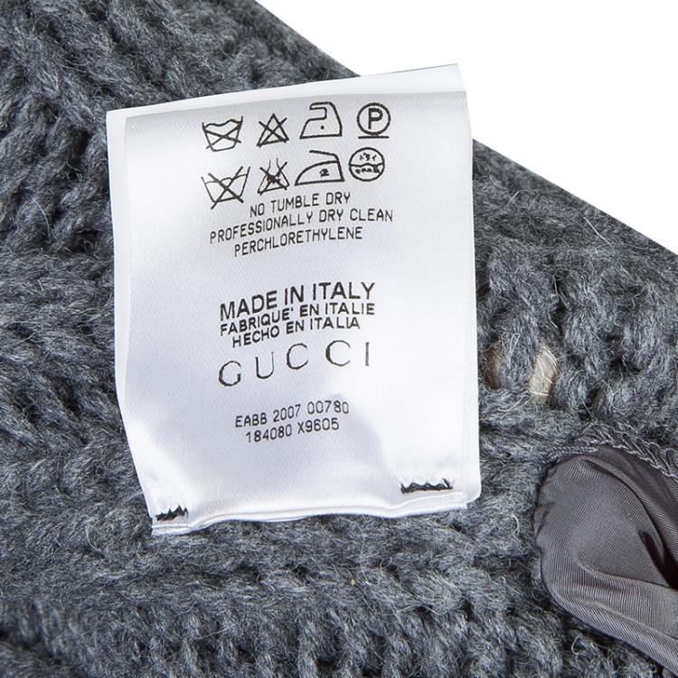 Pre Owned Gucci Grey Camel Wool Fox Fur Trim Zip Front Sweater S