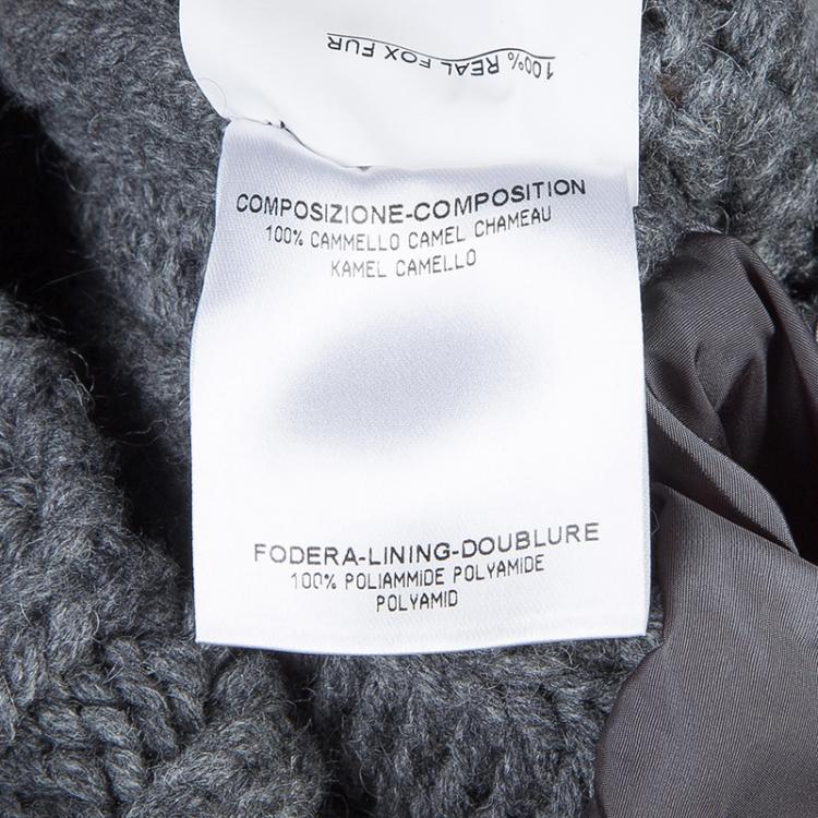 Pre Owned Gucci Grey Camel Wool Fox Fur Trim Zip Front Sweater S