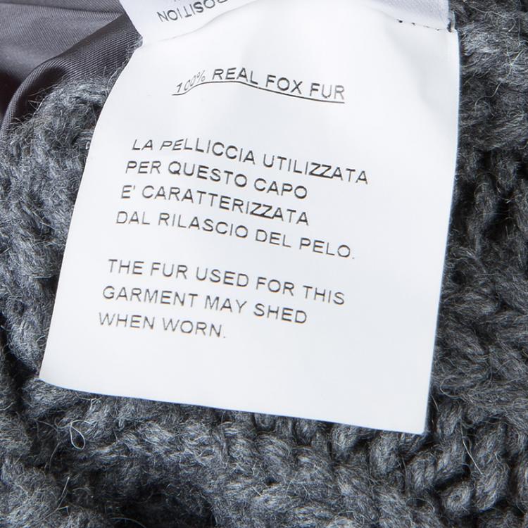 Pre Owned Gucci Grey Camel Wool Fox Fur Trim Zip Front Sweater S