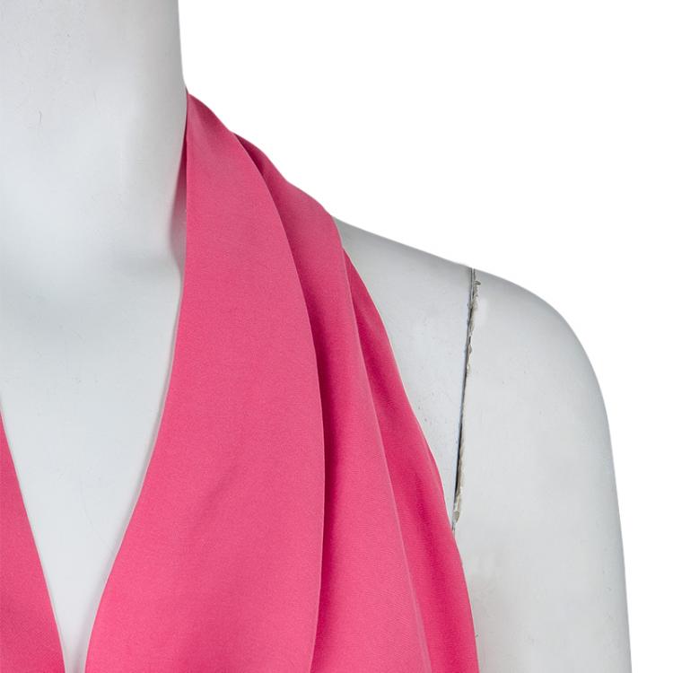 Pre Owned Gucci Pink Cowl Neck Slit Detail Sleeveless Silk Gown S