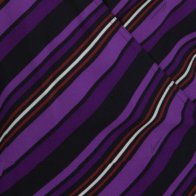 Pre Owned Gucci Purple Striped Silk Long Sleeve Wrap Dress S