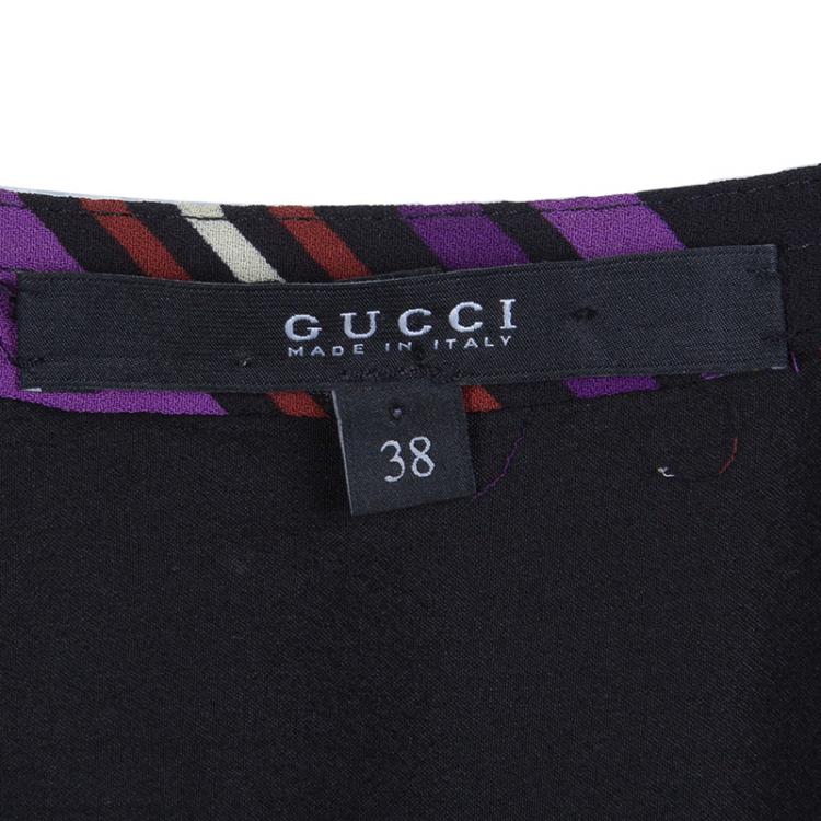 Pre Owned Gucci Purple Striped Silk Long Sleeve Wrap Dress S