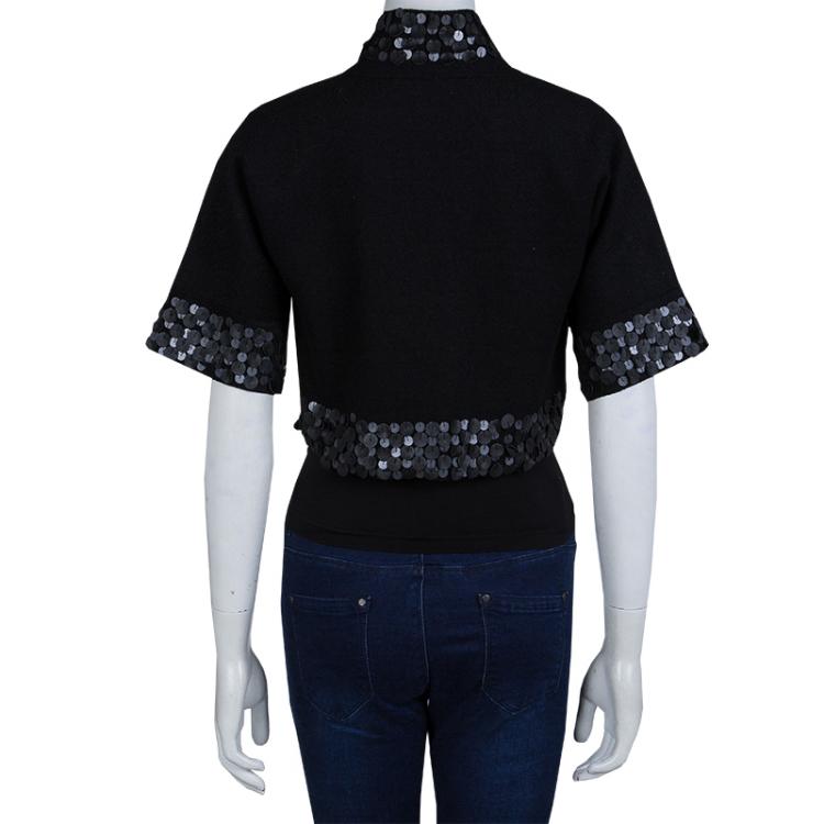 Pre Owned Gucci Black Wool Circular Leather Trim Detail Bolero Jacket S