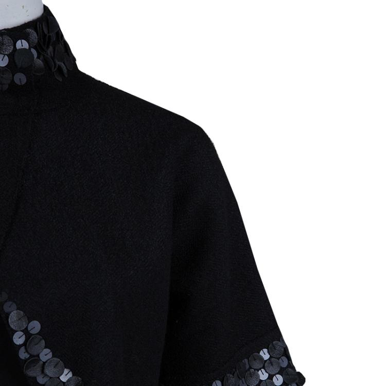 Pre Owned Gucci Black Wool Circular Leather Trim Detail Bolero Jacket S
