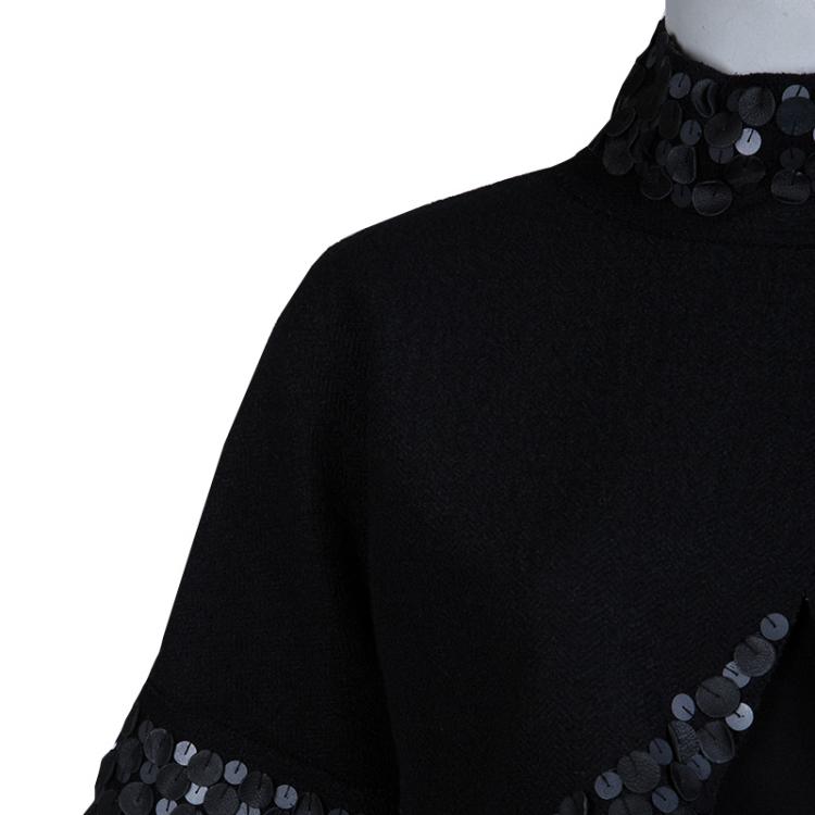 Pre Owned Gucci Black Wool Circular Leather Trim Detail Bolero Jacket S