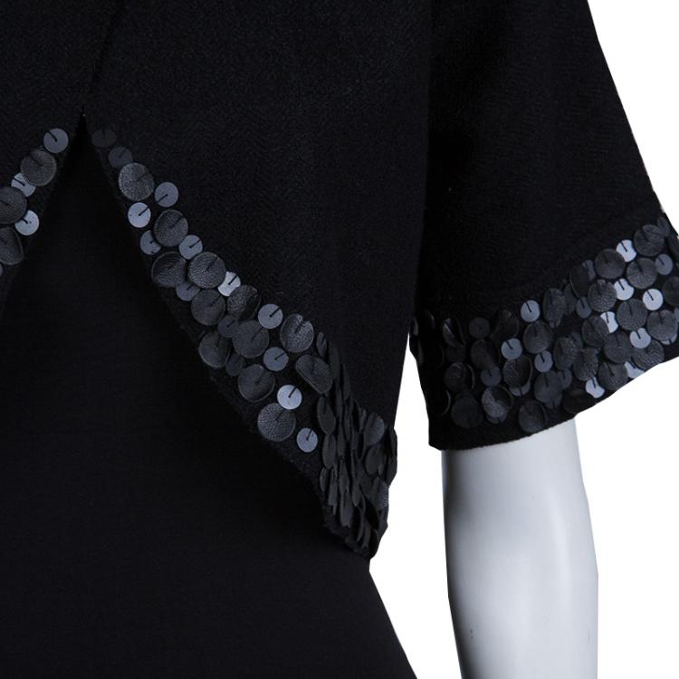 Pre Owned Gucci Black Wool Circular Leather Trim Detail Bolero Jacket S