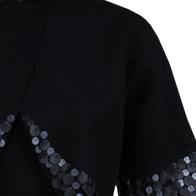 Pre Owned Gucci Black Wool Circular Leather Trim Detail Bolero Jacket S
