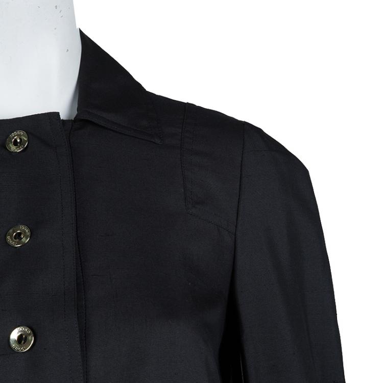 Pre Owned Gucci Black Raw Silk Fringe Detail Long Sleeve Tunic Dress  S