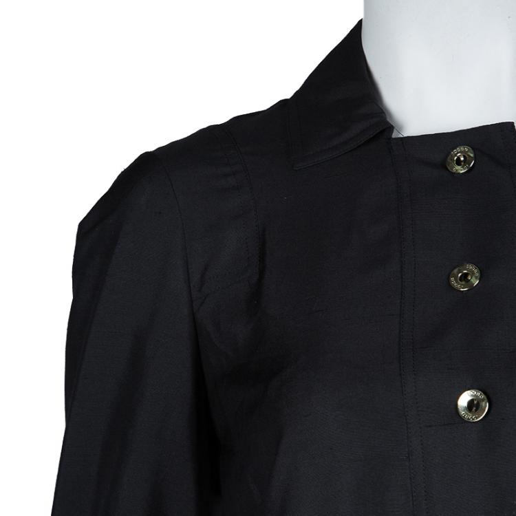 Pre Owned Gucci Black Raw Silk Fringe Detail Long Sleeve Tunic Dress  S