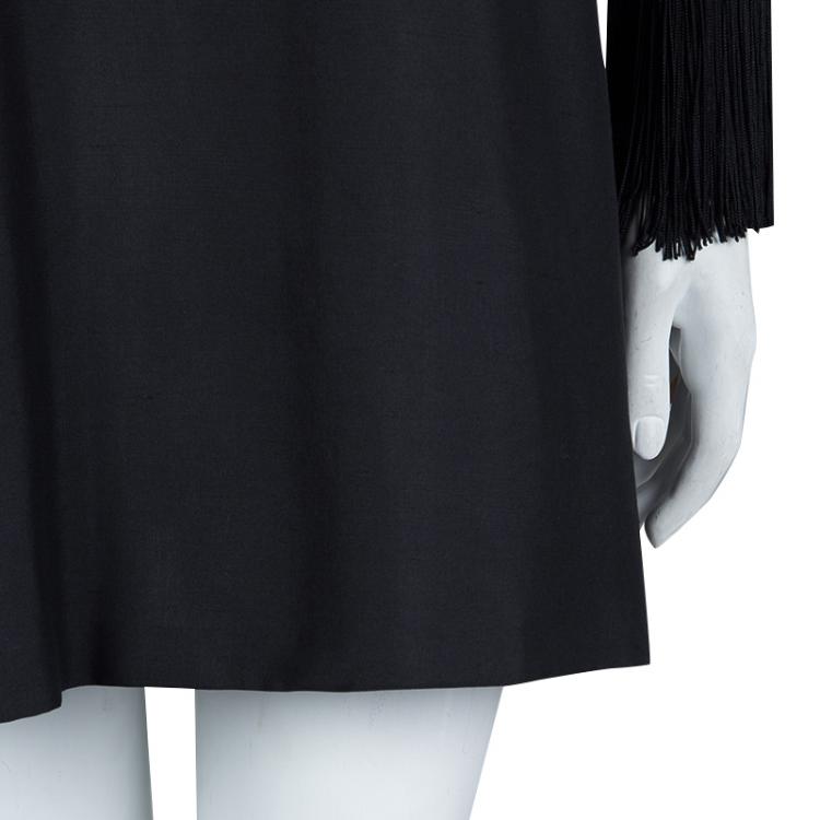 Pre Owned Gucci Black Raw Silk Fringe Detail Long Sleeve Tunic Dress  S