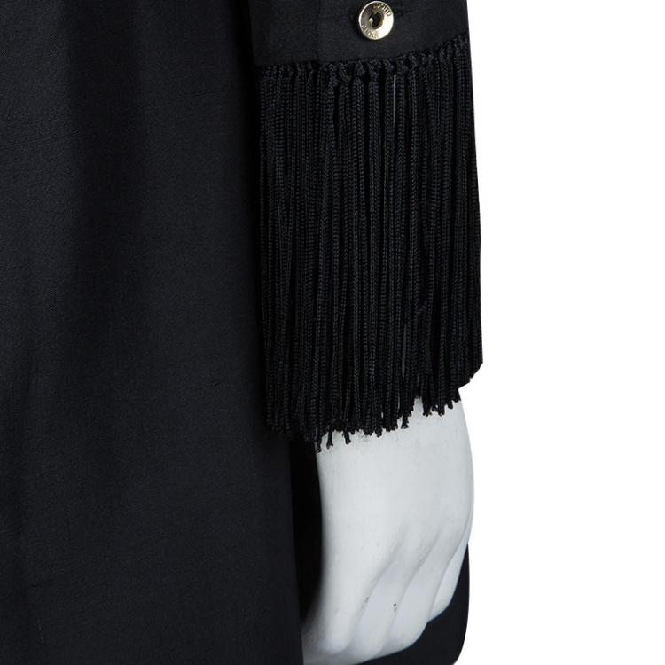 Pre Owned Gucci Black Raw Silk Fringe Detail Long Sleeve Tunic Dress  S