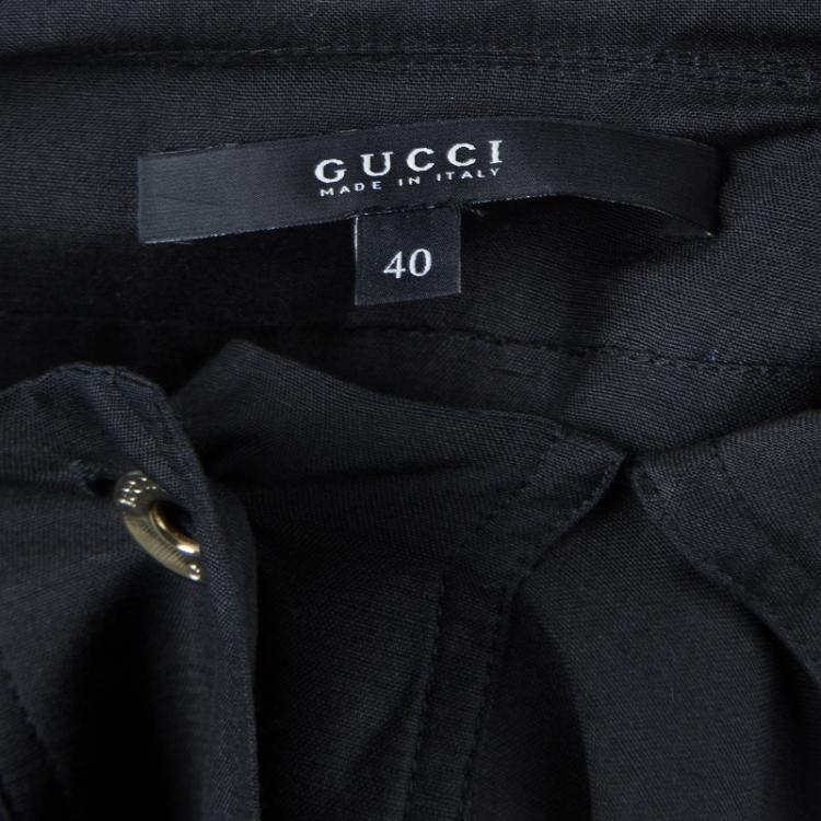 Pre Owned Gucci Black Raw Silk Fringe Detail Long Sleeve Tunic Dress  S