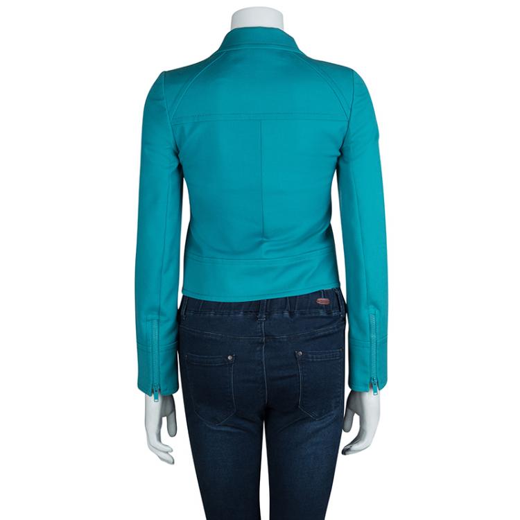 Pre Owned Gucci Turquoise Blue Zip Front Short Jacket S
