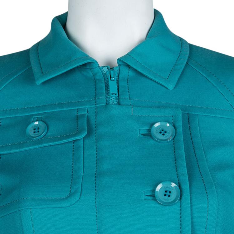 Pre Owned Gucci Turquoise Blue Zip Front Short Jacket S