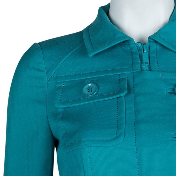 Pre Owned Gucci Turquoise Blue Zip Front Short Jacket S