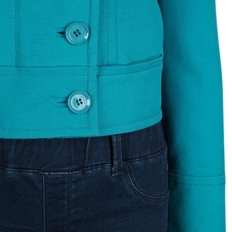 Pre Owned Gucci Turquoise Blue Zip Front Short Jacket S