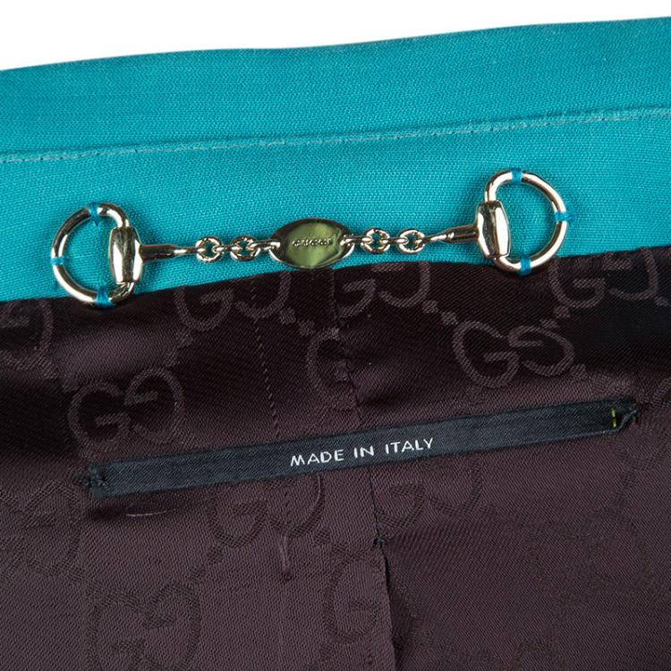 Pre Owned Gucci Turquoise Blue Zip Front Short Jacket S