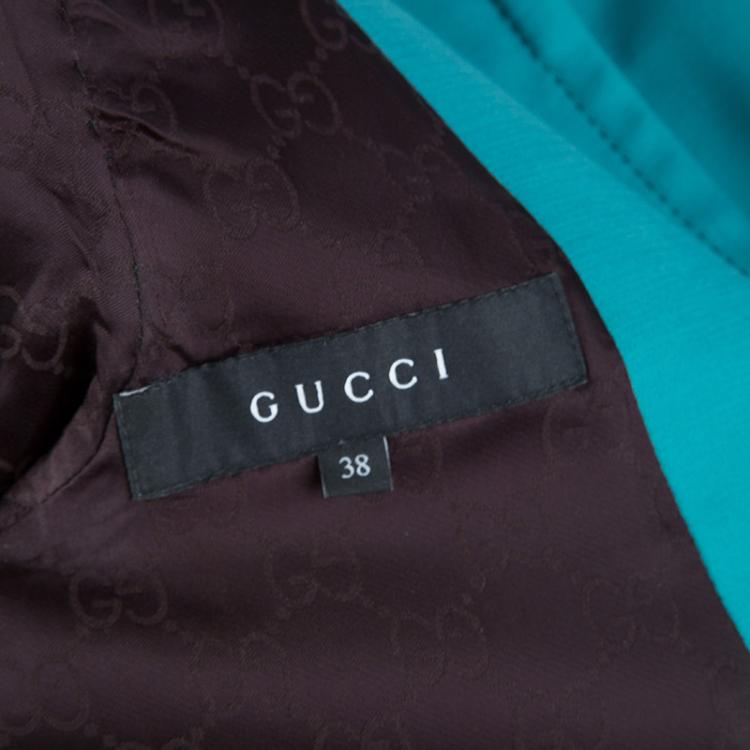 Pre Owned Gucci Turquoise Blue Zip Front Short Jacket S