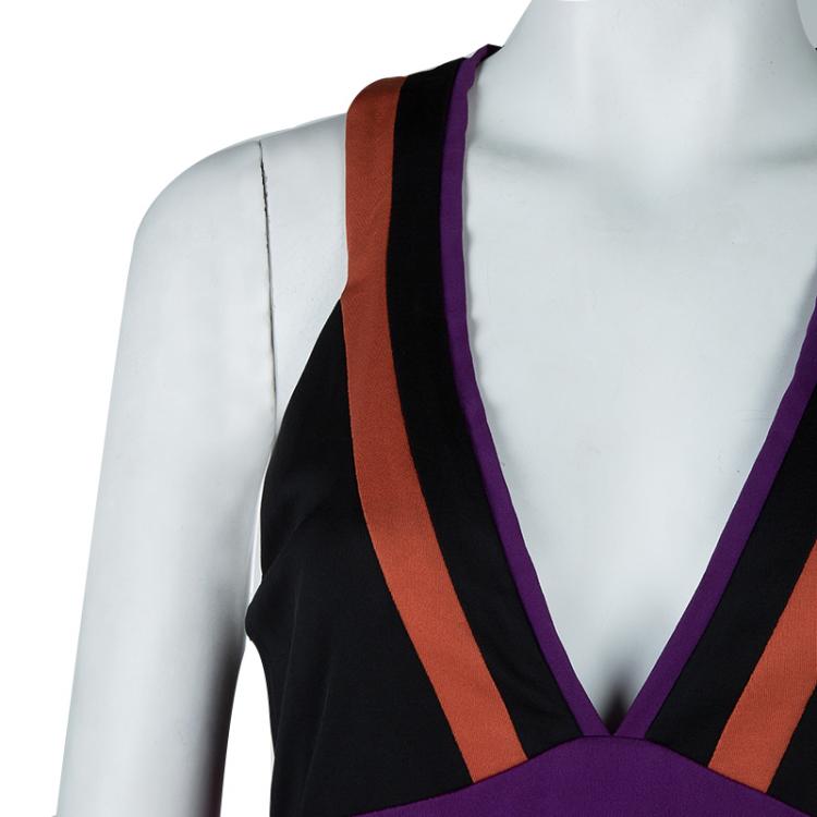 Pre Owned Gucci Black Knit Colorblock Sleeveless Dress M