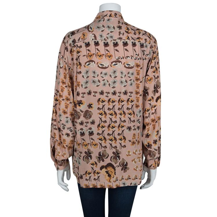 Pre Owned Gucci Pale Pink Floral Print Long Sleeve Buttondown Silk Shirt M