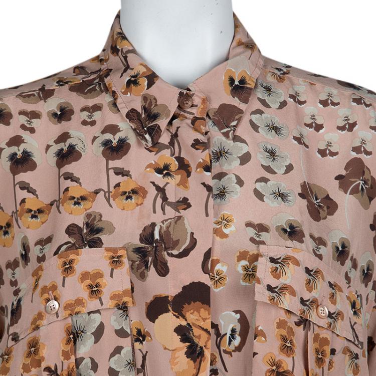 Pre Owned Gucci Pale Pink Floral Print Long Sleeve Buttondown Silk Shirt M