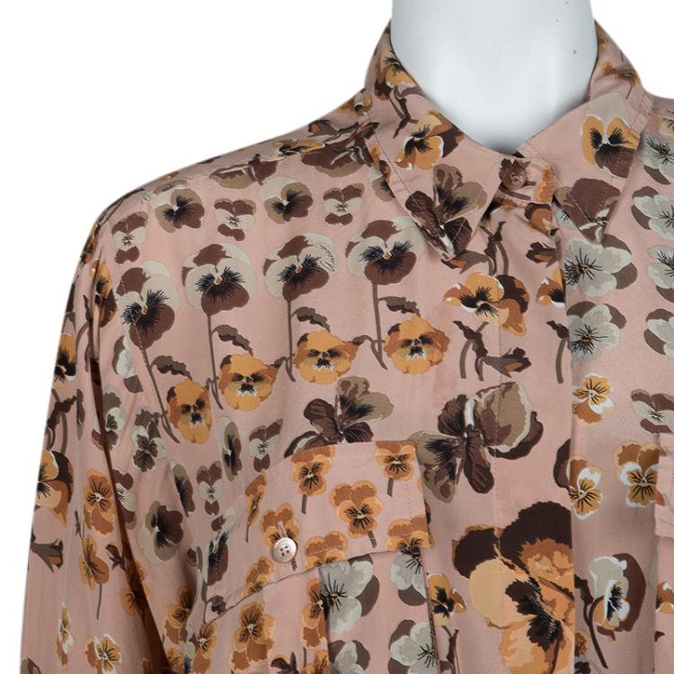 Pre Owned Gucci Pale Pink Floral Print Long Sleeve Buttondown Silk Shirt M
