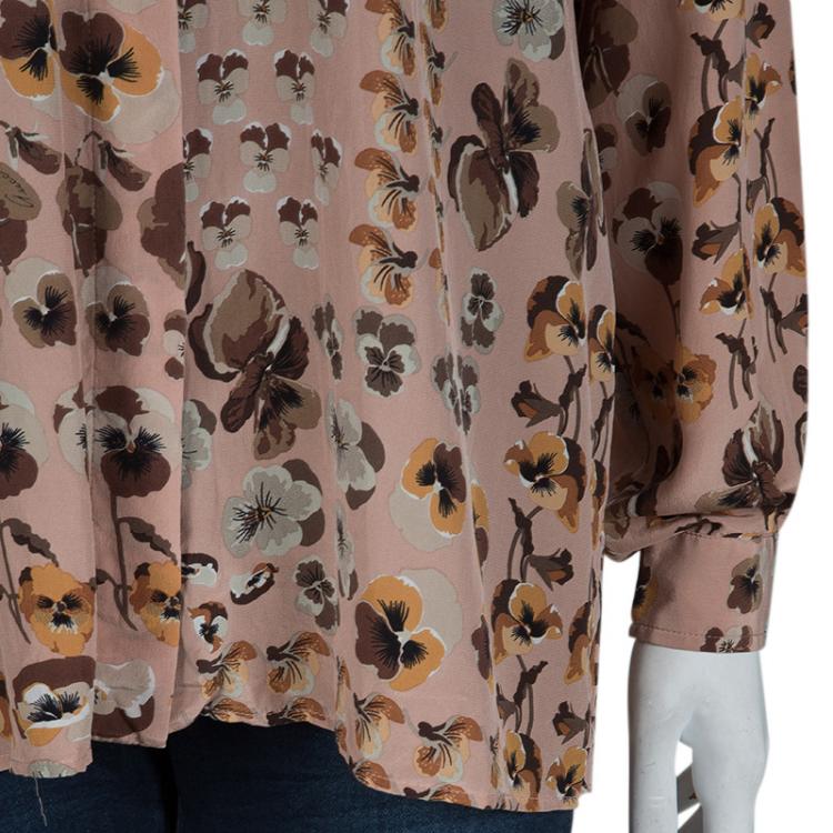 Pre Owned Gucci Pale Pink Floral Print Long Sleeve Buttondown Silk Shirt M