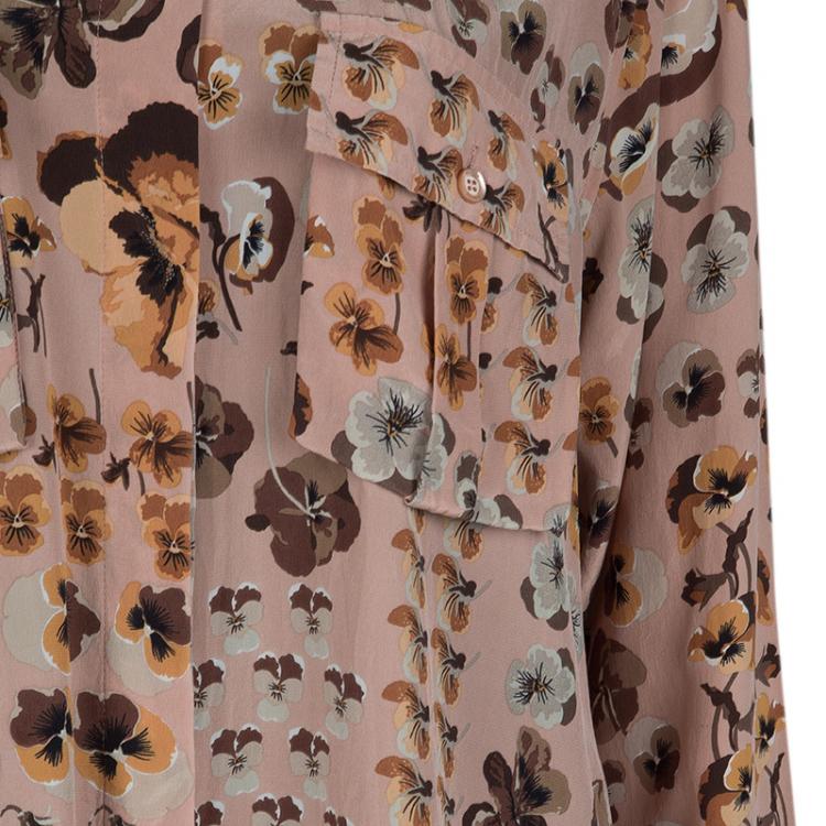 Pre Owned Gucci Pale Pink Floral Print Long Sleeve Buttondown Silk Shirt M