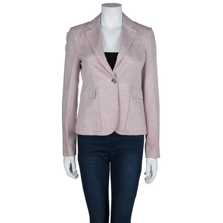 Pre Owned Gucci Red and White Patterned Blazer M