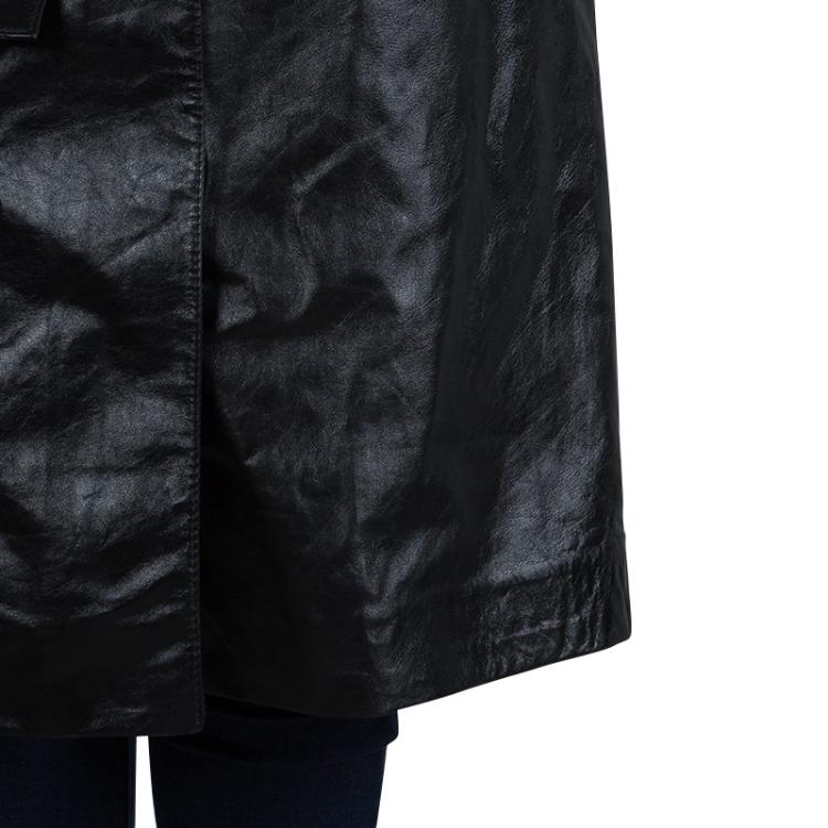 Pre Owned Gucci Black Leather Long Belted Overcoat M